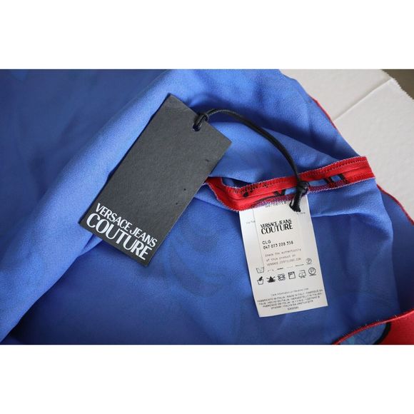 Versace Jeans Couture Sz 6 Red/Blue One Shoulder Envers Satin Print Dress - Picture 8 of 11